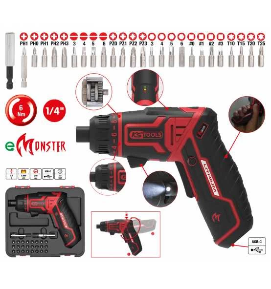 KS Tools EMONSTER 1/4" Akku-Bit-Schrauber-Satz, 27-tlg. 4 KS Tools EMONSTER 1/4" Akku-Bit-Schrauber-Satz, 27-tlg. – Bild 2