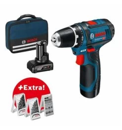 Bosch Akku-Bohrschrauber GSR 12V-15, 2 X Akku (2.0 / 4.0 Ah), Ladegerät, Zubehör-Set In Tasche