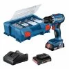 Bosch Akku-Bohrschrauber GSR 18V-45, 2 Akku GBA 18V 2.0Ah, Ladegerät Und L-CASE, 82-tlg. Zubehörset