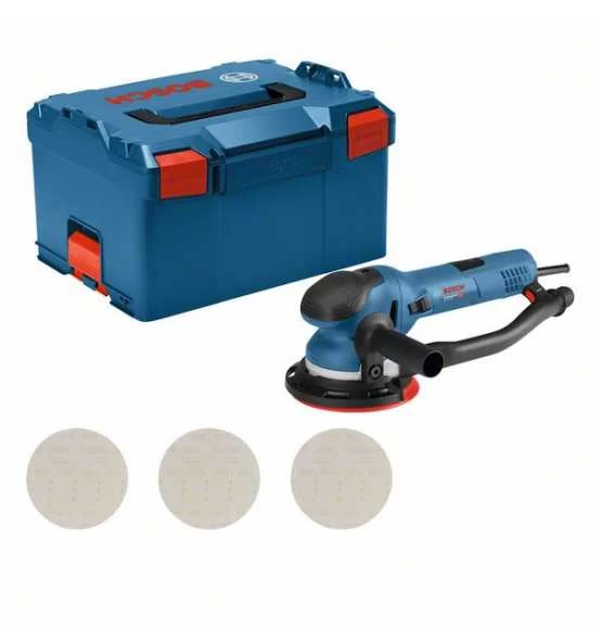 Bosch Exzenterschleifer GET 75-150, L-BOXX, 3 X Schleifblatt M480, Zubehör 4 Bosch Exzenterschleifer GET 75-150, L-BOXX, 3 X Schleifblatt M480, Zubehör – Bild 2